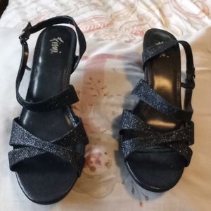 Black kitten heel with cross over open toe